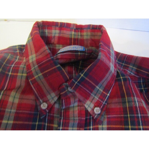 Pendleton Tartan Plaid Shirt Vintage 70s Red 100% Wool Button Front USA Size L - Picture 5 of 5